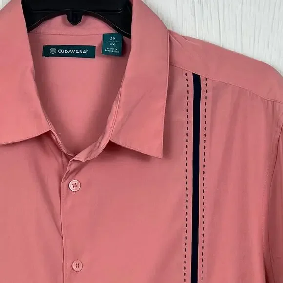 CUBAVERA shirt men’s 2X short sleeve camp/bowling button up salmon pink - Picture 3 of 8